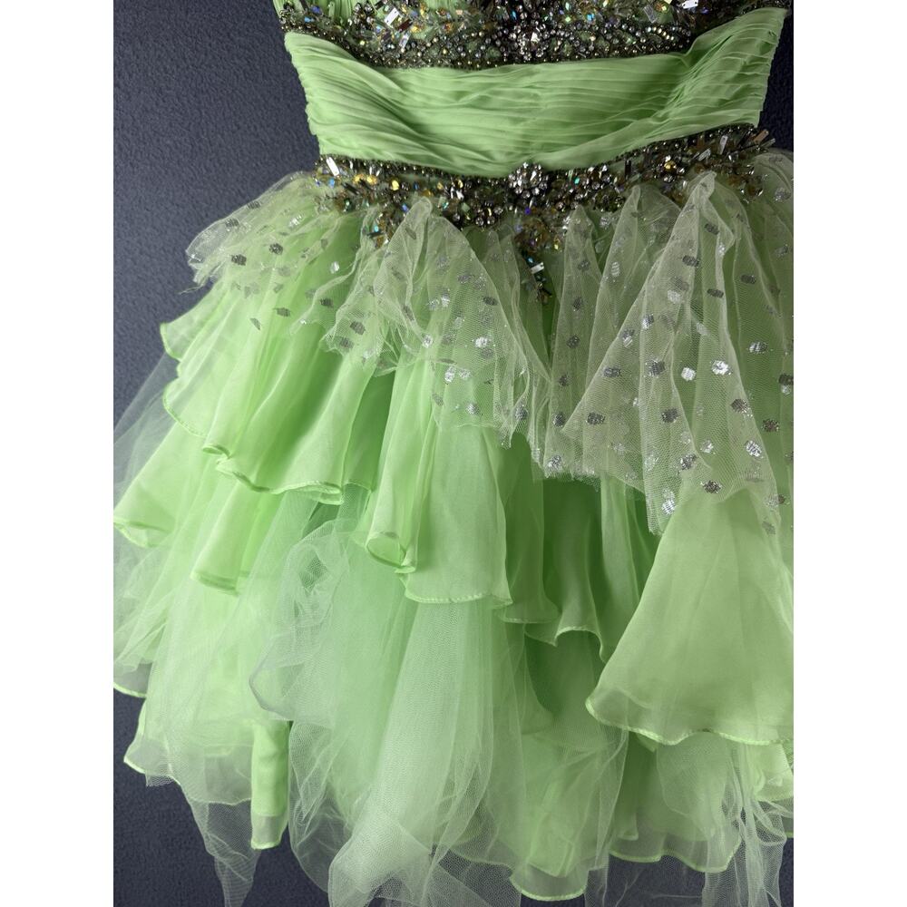 Sherri Hill Prom Dress Size4 Green Rhinestone Tulle Mini Tinkerbell - Picture 4 of 10